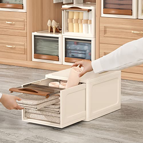 Xiyao Plastic Storage Bins With Drawers,Stackable Storage Drawer With Clear Flip Door, Wardrobe Closet Organizer,Toy Storage Containers Organizer For Clothes,Home,Bedroom,White(8Gal*3 Pack) #TOP1