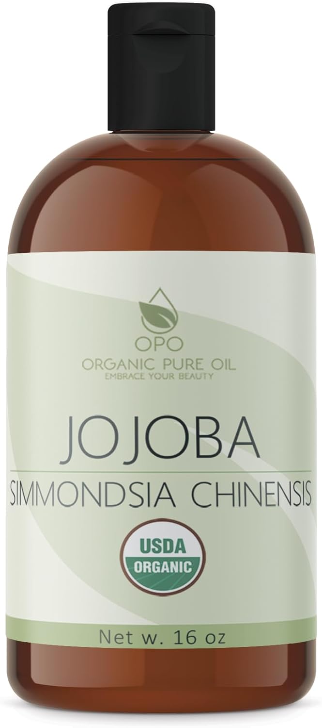 OPO Organic Jojoba Oil - USDA Certified Organic Pure Unrefined Virgin Cold Pressed Natural Bulk 16 oz Golden Hohoba Carrier Oil Moisturizer Skin Face Hair Body Massage Makeup Packaging May Vary