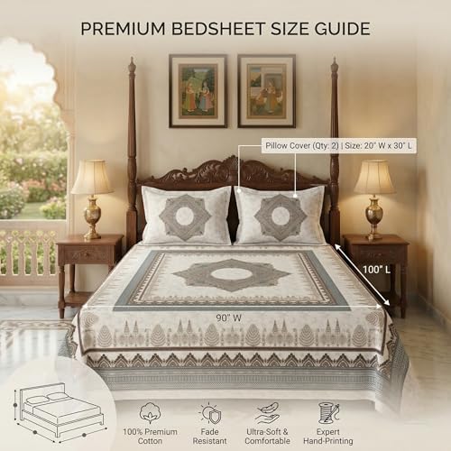 Image of BSB HOME 240 TC Cotton King Size Bedsheet, Premium Soft Double Bed Sheet, Breathable & Skin Friendly Bed Cover, Elegant Printed Bedsheet, Durable, 90 x 100 Inches (229 x 254 cm) - Warm Pearl