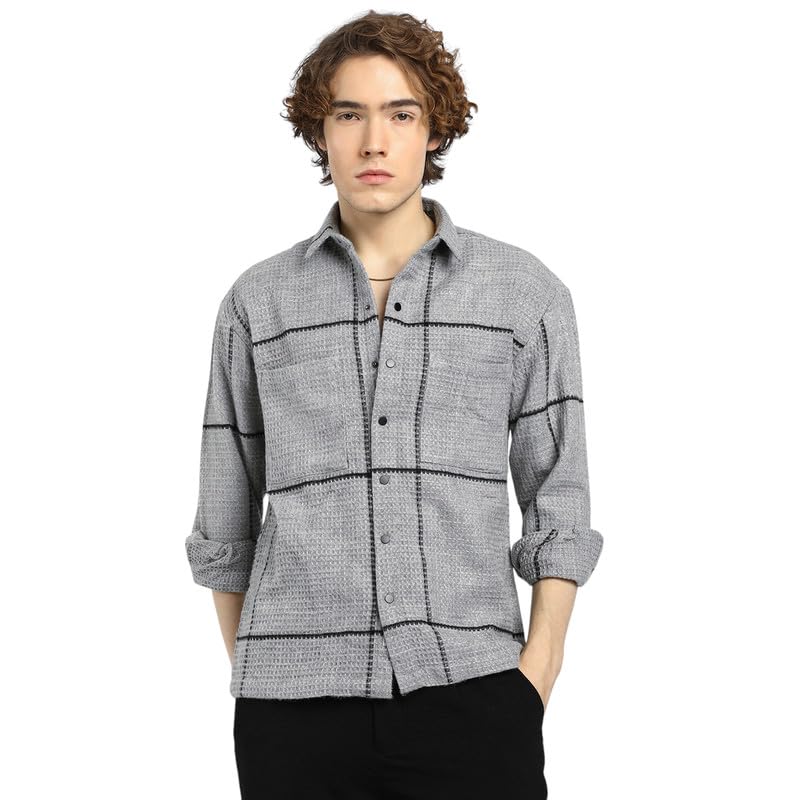 Image of CAHOOT Men's Shacket for Casual Wear | Spread Collar | Long Sleeve | Button Closure | Overshirt /Shacket Crafted with Comfort Fit for Everyday Wear