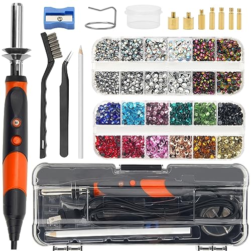 Catcan Hotfix Applicator Tool, Hotfix Rhinestones Applicator Bedazzler Kit with 2 Boxes AB Crystal Rhinestones Picker Tool, 7 Tips/Tweezers/Pencil/Brush DIY for Crafts