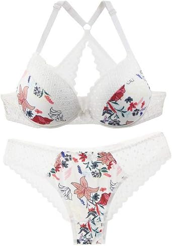 Swbreety Womens Bra and Panty Sets Floral Lace Lingerie Cross Back Underwire Push Up Bras