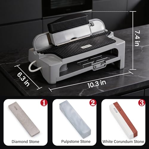 Image of Knife Sharpener,3 Stage Kitchen Knife Sharpener,Adjustable Multi-Angle Guide Knife Sharpening Stone,Gifts for Women Men,Magnetic Manual Knife Sharpening Kit,Diamond & Pulpstone & White Corundum