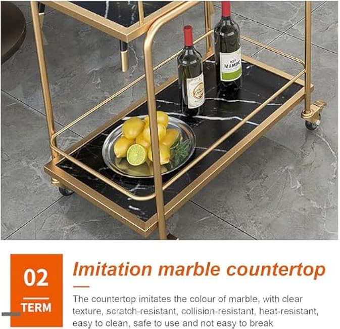 Modern Black and Gold Rolling Cart with Lockable Wheels - 3-Tier Serving Shelf Stylish Storage Solution for Kitchen and Living Room Versatile Beverage Cart.-H2lmeFHK