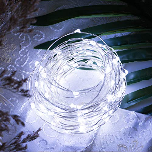 Image of Fairy Lights Plug in, 99Feet 300LEDs Pure White String Lights, Waterproof Flexible Silver Wire Starry Lights for Bedroom Dorm Wedding Garland Wreath Wall Mason Jar Indoor Outdoor Christmas Tree