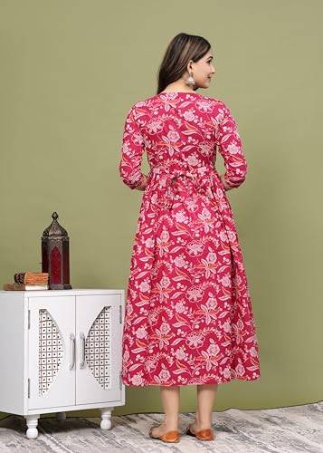 Image of Women's Feeding Kurta Cotton | Floral Anarkali Pregnancy Kurta with Nursing Zipper | Pre & Post Partum | Maternity Dresses | Mom to Be Gift