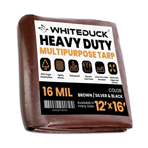 WHITEDUCK 12' x 16' Super Heavy Duty Poly Tarp Thick 16 Mil, Waterproof 100% UV Resistant Rip/Tear Proof Tarp w/Rustproof Grommets & Reinforced Edges (Finished Size: 11'6´´x15'6´´)