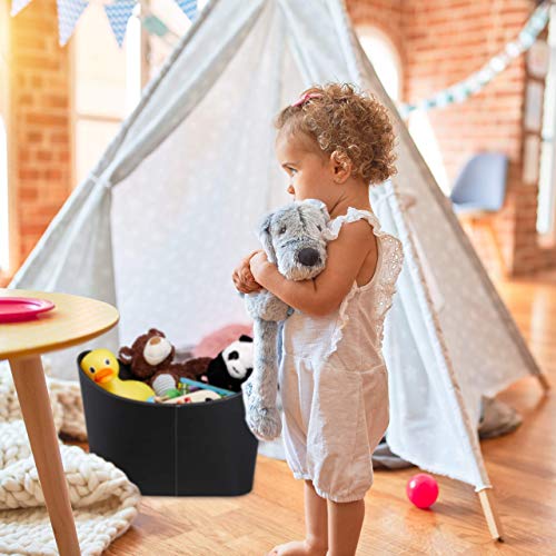 Relaxdays houtmand kunsteleer, XL, met handgrepen, stevige mand voor haardhout & tijdschriften, opbergmand, ovaal, zwart - Image 3