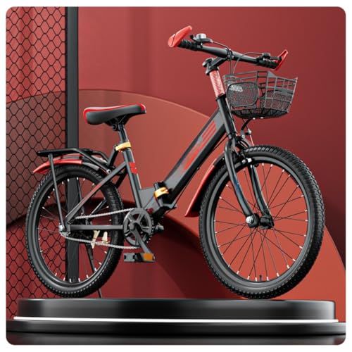 kiwet小学生向け折りたたみマウンテンバイク、女の子と男の子向けの18/20/22インチバイク、高さ調節可能、耐荷重100kg カーボンスチールフレーム、リアブレーキ、軽量で安定しており、誕生日プレゼントに最適です (20インチ,ブラック&レッド(後部座