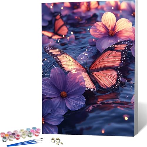 Pintar por Numeros Adultos, Pintar por Numeros Mariposa Painting by Numbers Flor Paint by Numbers Adult Manualidades con Pinceles Pintura Acrilica para Decoracion Pared, Regalo 40x60cm -zjn2604QS