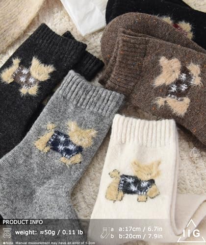 Image of IIG Cute Warm Wool Socks for Women Super Cozy Thick Crew Winter Socks Gifts, 5 Pairs