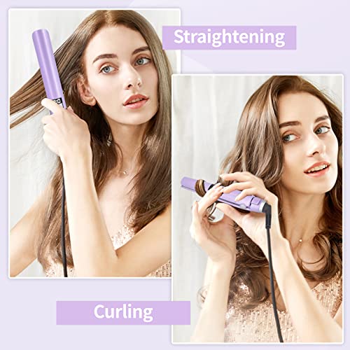 Rucha Infrared Hair Straightener Curler 2 In 1, New Purple Dual Voltage Nano Titanium Plate Hair Straightener Professional Salon Curler Suitable For All Hair Types #TOP5