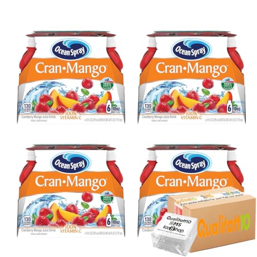 QUALITATT 10 Brand, Cran Mango Juice, 24 Count 10 fl oz Each, Box Designed for Ocean Sprey, with Napkins