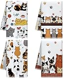 CUTHOLLOW 4 paños de cocina de gato y pata con corazón, 66 x 45 cm, toalla de microfibra suave y absorbente para cocina, té, cafetería, bar, el mejor regalo para el día de la madre, inauguración de la