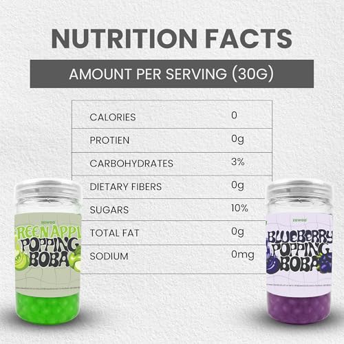 Image of Zawaa Boba Tea Assorted Popping Boba Pearls - Green apple & Blueberry | 300g Each (Pack of 2) | Bursting Bubble Tea Pearls