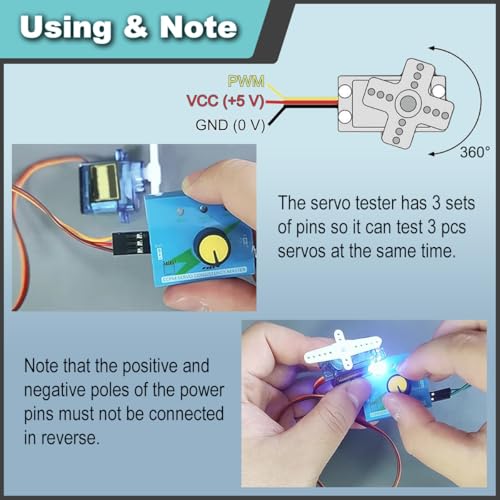 JYUDAUFU 4 Stück 9g 360° Mikro-Servomotor mit Servotester mit Mini-Schraubendreher, für RC-Spielzeug/Roboter/Modellflugzeug, intelligenter Autohubschrauber/für Arduino/für Raspberry Pi/DIY