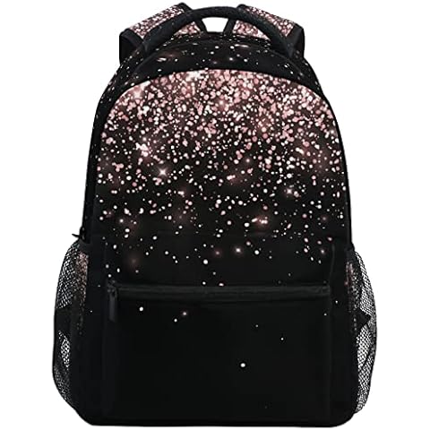 Pfrewn Rose Gold Black Glitter Backpacks for Girls Teens Women School Bookbags Backpack for Kids Students Cover