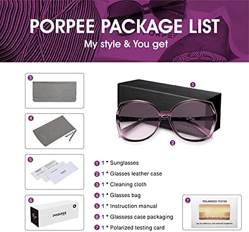 PORPEE Polarized Sunglasses for Women, Oversized Women Sunglasses UV400 Protection, Vintage Fashion Ladies Sunglasses with Diamond Inlay Craft, Glare Resistance