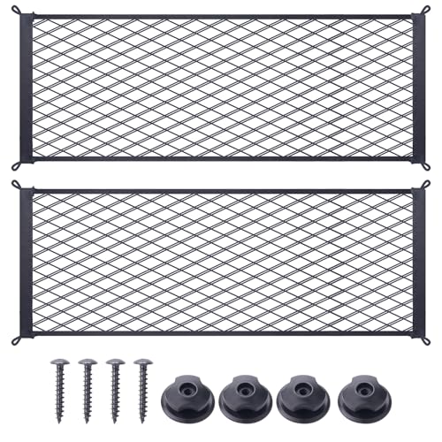 MWMNUN 2 Pcs Universal Stretch Mesh Car Mesh Bag with Screws and Hooks for Trunk RV Boats Home Cargo Storage (25.6'' x 9.8'')