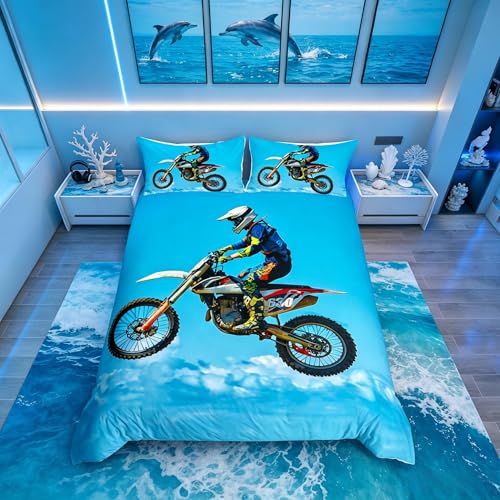 Juego De Funda De Edred Motocross Racer 3d Dirt Bike Extreme Sports Juego De Ropa De Cama Nisnishombrescarreras De Motocicletafunda De Edred Azul Cielo Colecci Dormitorio 2 Piezas Individual