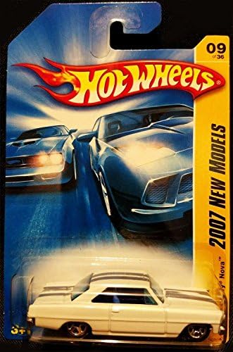 Hot Wheels 2007 New Models #9 '66 Chevy Nova White and Blue #2007-9 Collectible Collector Car Mattel 1:64 Scale image 2