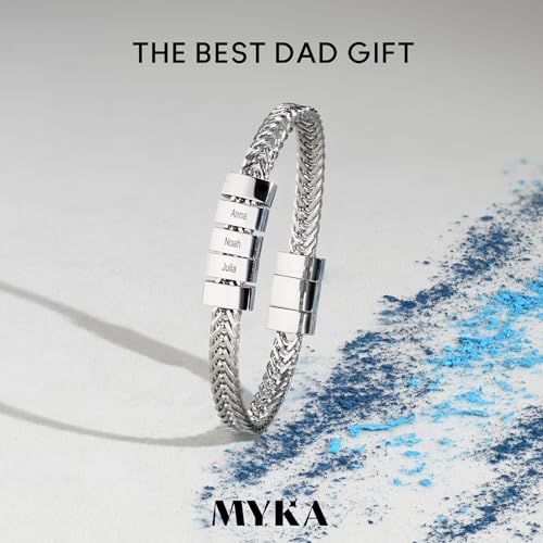 MYKA - Personalized Elements Beads Braided Bracelet - With Up to 5 Custom Inscriptions - Stainless Steel - Designer Jewelry for Him, Men - Dainty Gift for Christmas, Father's Day, Anniversary3