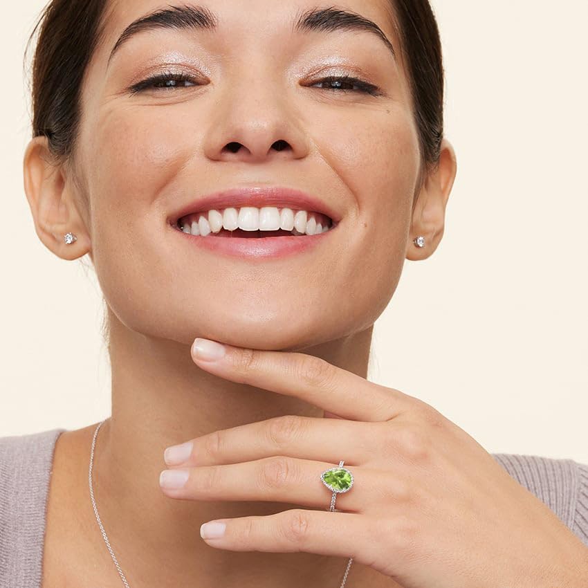 1.5 Carat Peridot Halo Engagement Ring for Women 10k 14k 18k Solid Gold August Birthstone Rings Gemstone Anniversary Birthday Promise Mother's Day Jewelry Gifts for Mom Her Wife Sizes 4~123