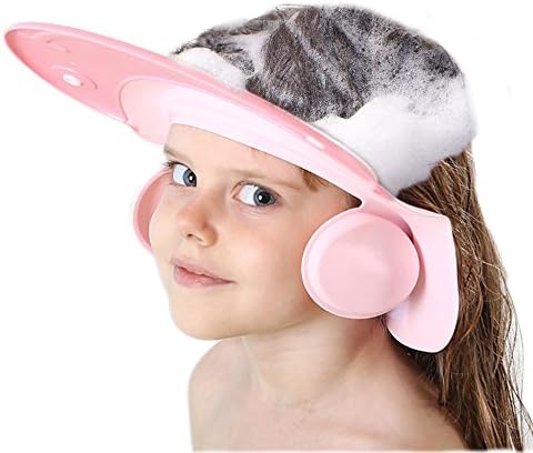 AMTOOCH Baby Bath Shampoo Cap wash Shower Visor hat Prevent Water from Entering The Eyes and Ears Adjustable Bathing tub Head Hair Rinser Shield Protection Kids and Toddler (Pink)