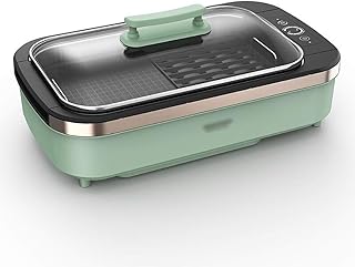review Indoor Smokeless Grill, 1500W Power Electric Grill with Tempered Glass Lid, Non-Stick BBQ Grill with Touch Control, Detachable
