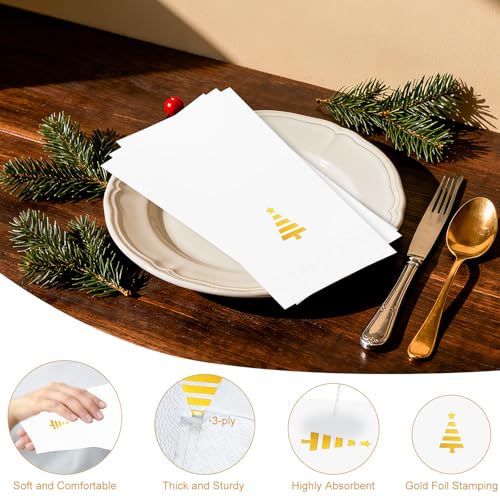 Tbsone Christmas Paper Napkins Disposable: Guest Dinner Hand Towels, Gold Foil Christmas Trees Design for Table Decor, Bathroom, Home, Kitchen, Holiday Cocktail Party (50 Pack) – Image 5