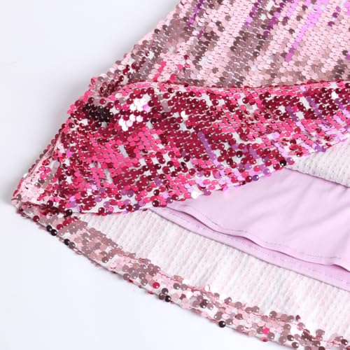 Image of WELAKEN Girls Ombre Sequin Dress Sparkly Fancy Short Puff Sleeves Gradient Party Dress