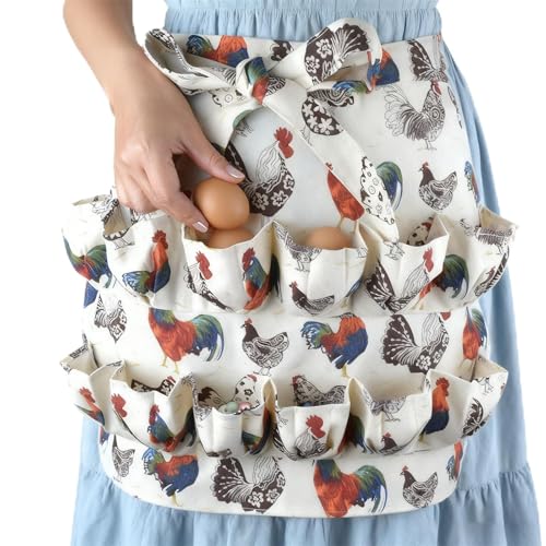 Nhgkju Eierschürze, 12 Taschen, strapazierfähige Segeltuch-Schürze, Eiersammelschürze für Hühner, Ente, Gans, Eier,Schürze für Hühnerstall, Garten und Küche