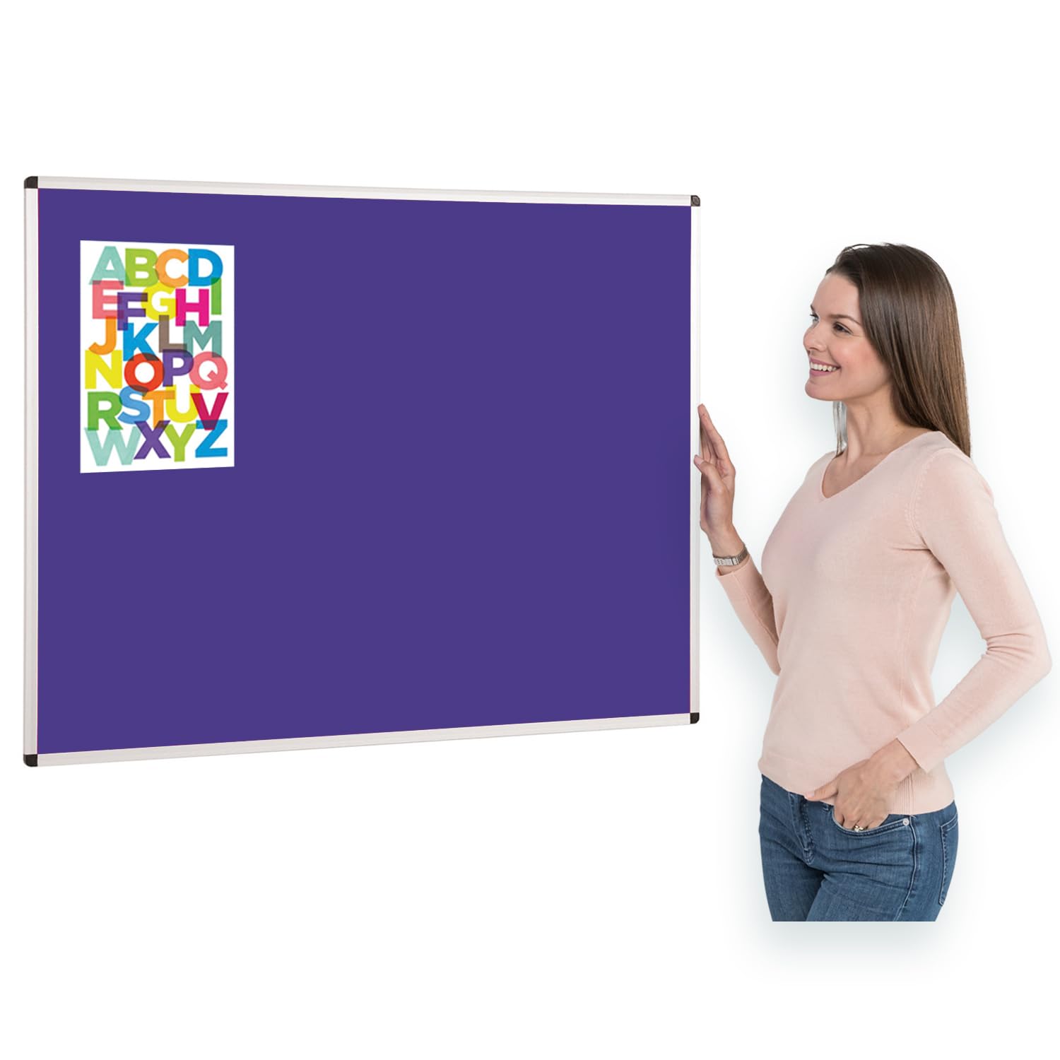 Aluminium Framed Notice Board | Brightly Coloured Loop Nylon Display Bulletin Board| Purple | 120 x 90 cm - Ideal for Office, School โ image 1