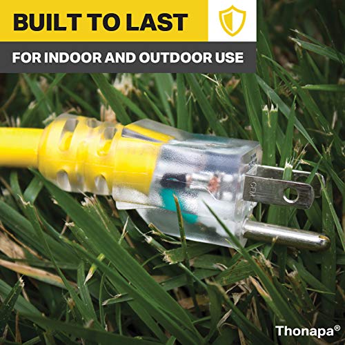 Thonapa 2Ft Outdoor Extension Cord With 3 Outlets - 12/3 Heavy Duty Extension Cord With Multiple Outlets 2Ft, 3 Prong Lighted End, 12 Gauge Extension Cable For Outside, Sjtw, Us Veteran Owned Brand #TOP2