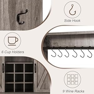 4everwinnerfarmhousecoffeebarcabinetwith9rackssideboardbuffetcabinetforliquorwith6hooksadjustableshelveslargewinebarcabinetforkitchendiningroomwashgrey Urban Country Home Decor 4 ever winner farmhouse coffee bar cabinet with 9 racks sideboard buffet cabinet for liquor with 6 hooks adjustable shelves large wine bar cabinet for kitchen dining room wash grey urban country home decor