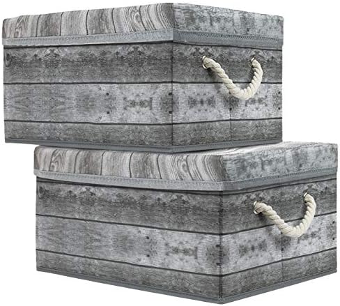 Sorbus Storage Box Set with Lid, Carry Handles, Foldable Frame, Rustic Wood Grain Print Bins, Great for Toys, Memorabilia, Closet, Office, Bedroom, 2-Pack (Wood Box Set - Gray)