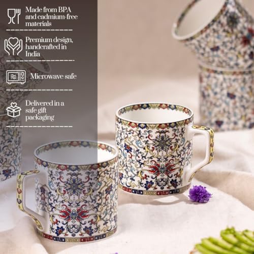 Image of GOLDEN QUEEN'S Handcrafted Floral Tea Cups - Set of 6 | Perfect for Daily Use, Elevate Your Tea and Coffee Experience - Himalayan Flora
