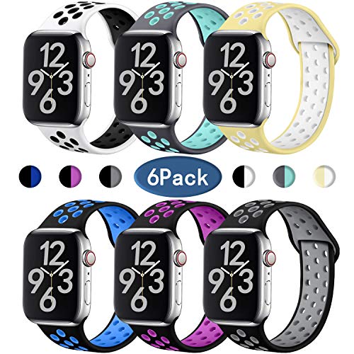 Hamile Correa para Apple Watch 38mm 40mm, Doble Color Pulsera de Repuesto de Silicona Suave Transpirable Correa para Apple Watch Series 5/4/3/2/1, M/L 6Colores-1