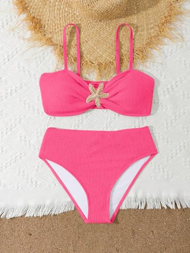 Image of RoseSeek Girl's 2 Piece Padded Bathing Suit Wireless Starfish Swimsuit Spaghetti Strap Vacation Beachwear Set