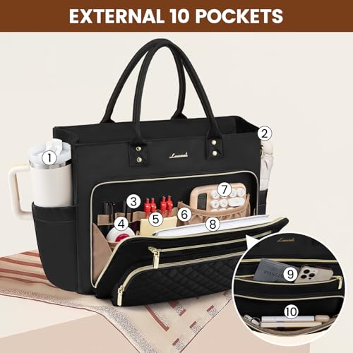 Image of LOVEVOOK Laptop Tote Bag for Women, Work Bags Computer Laptop Bag, Teacher Tote Bag, Professional Briefcase Business Large Purses Handbag, Black, 17 Inch