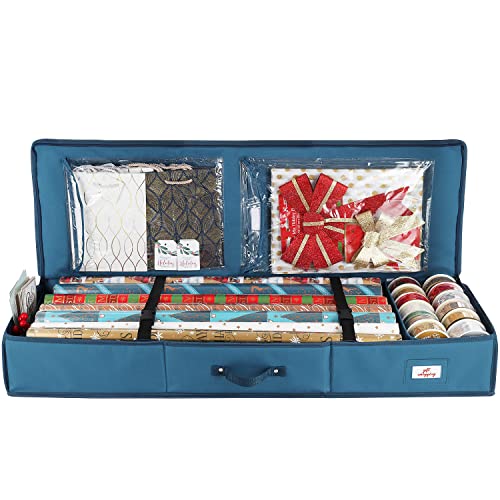 Hearth & Harbor Wrapping Paper Storage Container - Christmas Storage Bag with Interior Pockets - Gift Wrap Organizer Fits Up to 22 Rolls of 40" - Tear Proof, Blue by Hearth & Harbor - Image 8