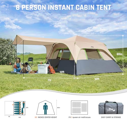 Image of 8 Person Instant Cabin Tent, Easy 60 Second Setup Family Tents for Camping, Pop up Camping Tent, Large Waterproof Tents for Outdoor Camping, Spacious Interior, Upgraded Ventilation