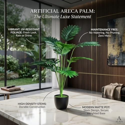 Image of SAUDEEP INDIA Artificial Areca Palm Plant 81 cm with Pot | 12 Leaves Realistic Tropical Fake Plant for Home Decor | Indoor Greenery for Living Room Office Bedroom Balcony Hotel(Export Quality)