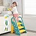 Onasti Foldable Toddler Step Stop for Bathroom Sink, Adjustable 3 Step Stool for Kids Toilet Potty Training Stool with Handles, Child Kitchen Counter Stool Helper, Plastic Ladder for Toddlers Green