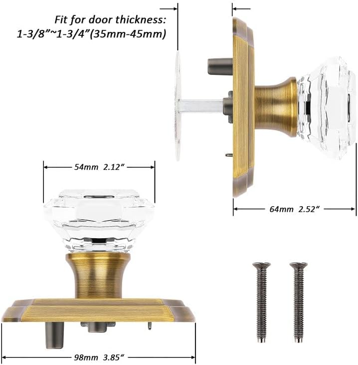 Miniatura 4 de Orger Pomos de puerta de cristal para interior de guardarropapuerta francesa, pomos decorativos inactivos individuales que no giran para un solo