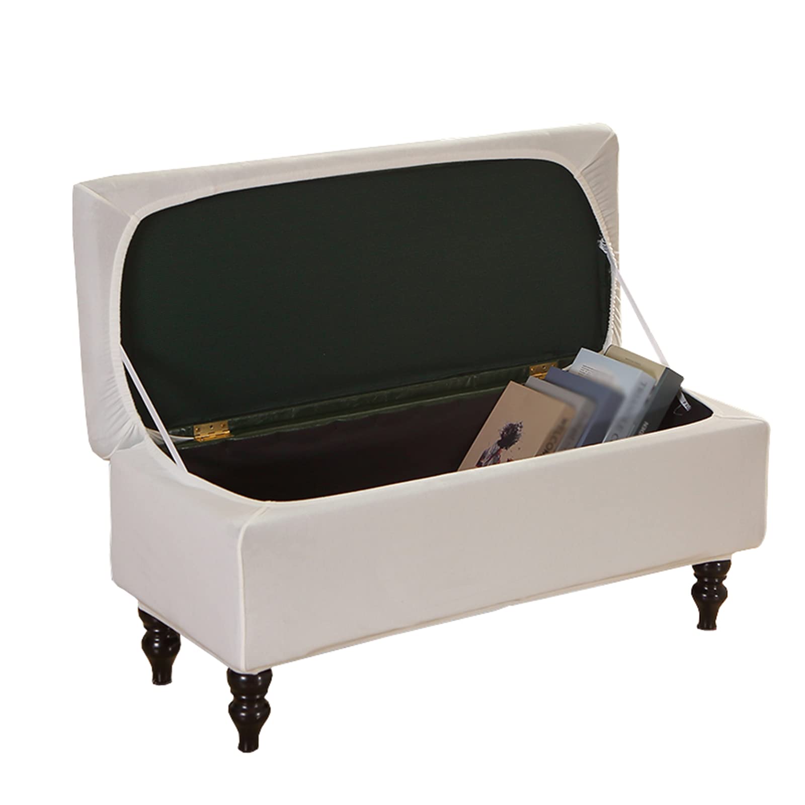 Jhld Cream Ottoman Cover Rectangle, Stretch Ottoman Slipcovers Velvet Footstool Protector Covers Removable Washable Storage Ottoman Slipcover With Elastic Bottom -Large
