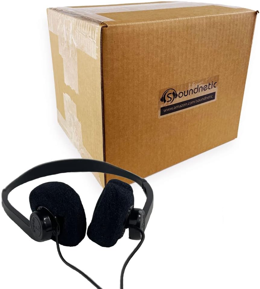 Soundnetic SN06 Bulk Headphones 100 Pack – Disposable Stereo Limited Use Headphones, Black – Affordable for Schools, Testing, Libraries