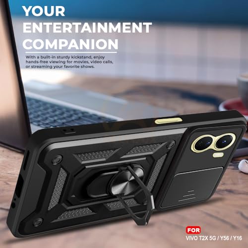 Image of Armor Bumper Back Cover Case for Vivo T2X / Y56 / Y16 | Rotating Camera Cover, Ring Holder & Kickstand | Heavy Duty & 360 Degree Protection Vivo T2X / Y56 / Y16 Back Cover (Black)