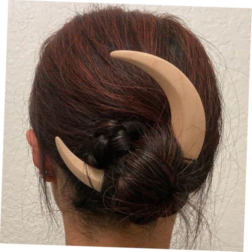Épingles à cheveux en bois forme lune façonnées main pour chignon élégant - 6