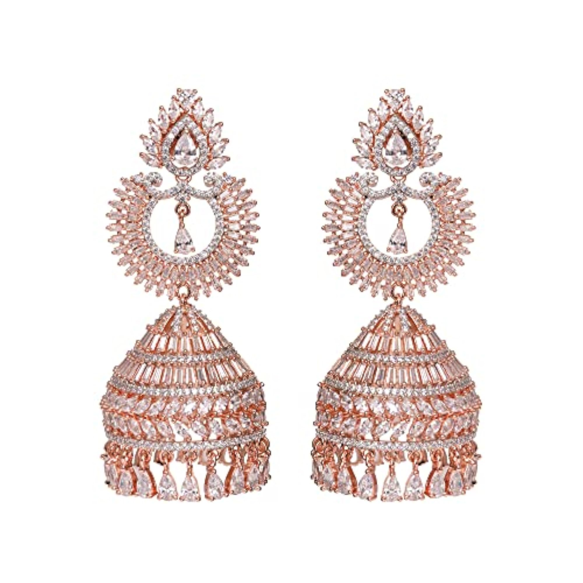 Women's Rose Gold Plated American Diamond Studded Jhumka Earrings